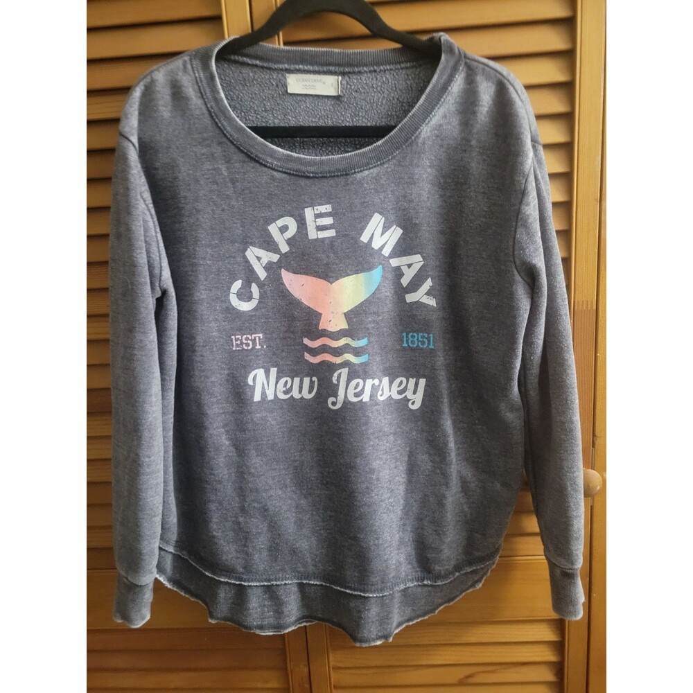 Beachy Nautical Coastal Cape May NJ Gray Sweatshirt Small
